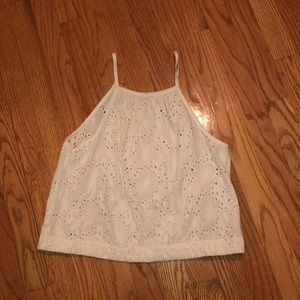 High neck white cropped tank top